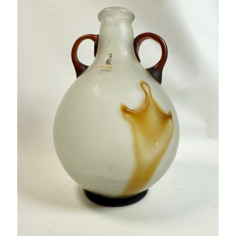 Vintage Mid Century Hand-Blown Dorbin Art Glass Vase Frosted White 1970’s